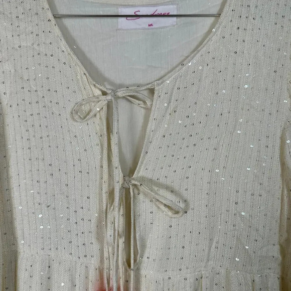 Revolve Sundress Cream Sequined Tunic Mini Dress Cover Up M/L - Picture 5 of 10
